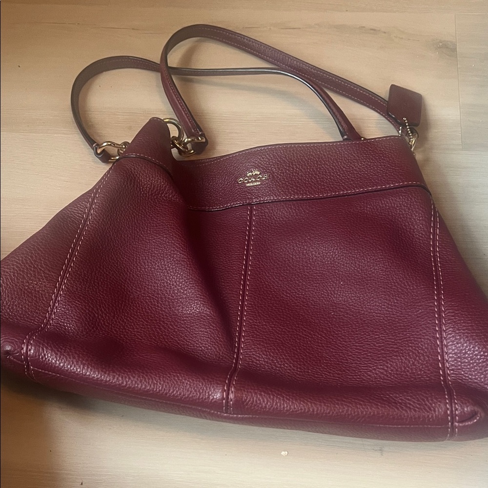 Coach Pebbled Leather Shoulder Tote in Wine